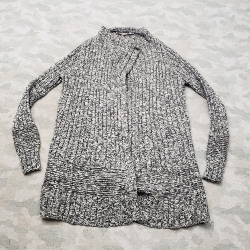 Athleta Cardigan Sweater Women Small Gray Merino Wool Blend Open Front Knit